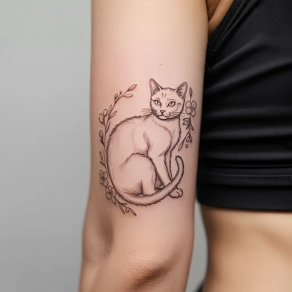 14. Cat Design with Floral Accents