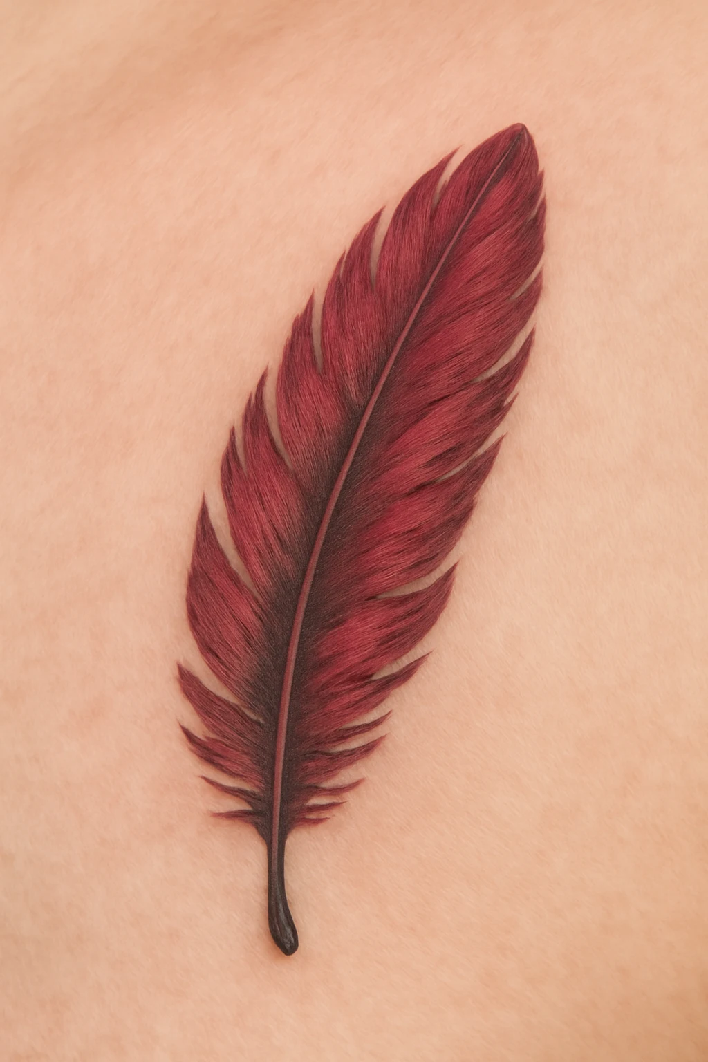 14. Red Feather with Detailed Shading — “Bold Memory”