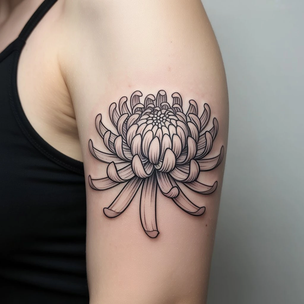 15. Intricate Black and White Chrysanthemum Tattoo