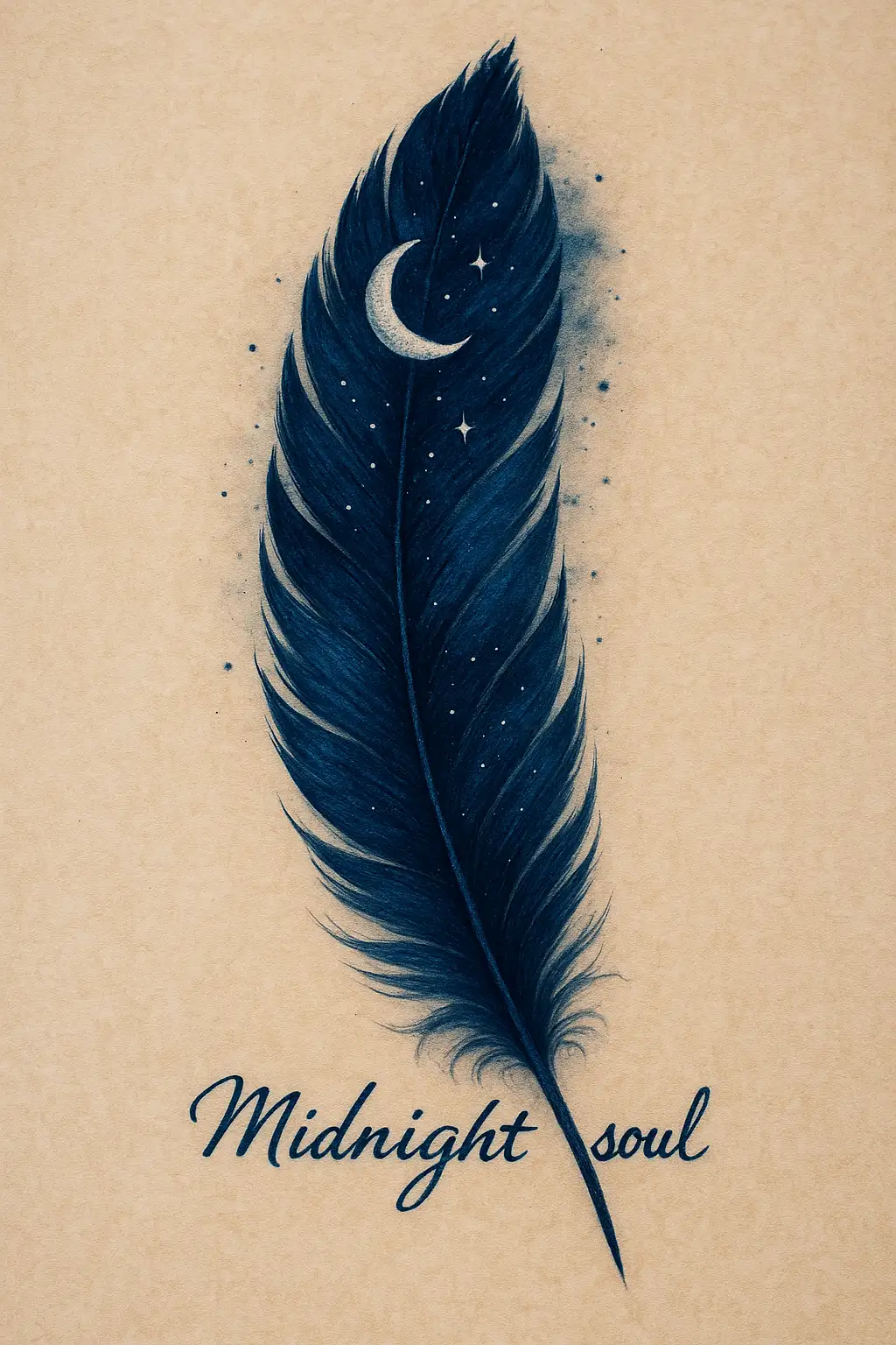 23. Dark Blue Feather Tattoo Design — “Nocturne Drift”