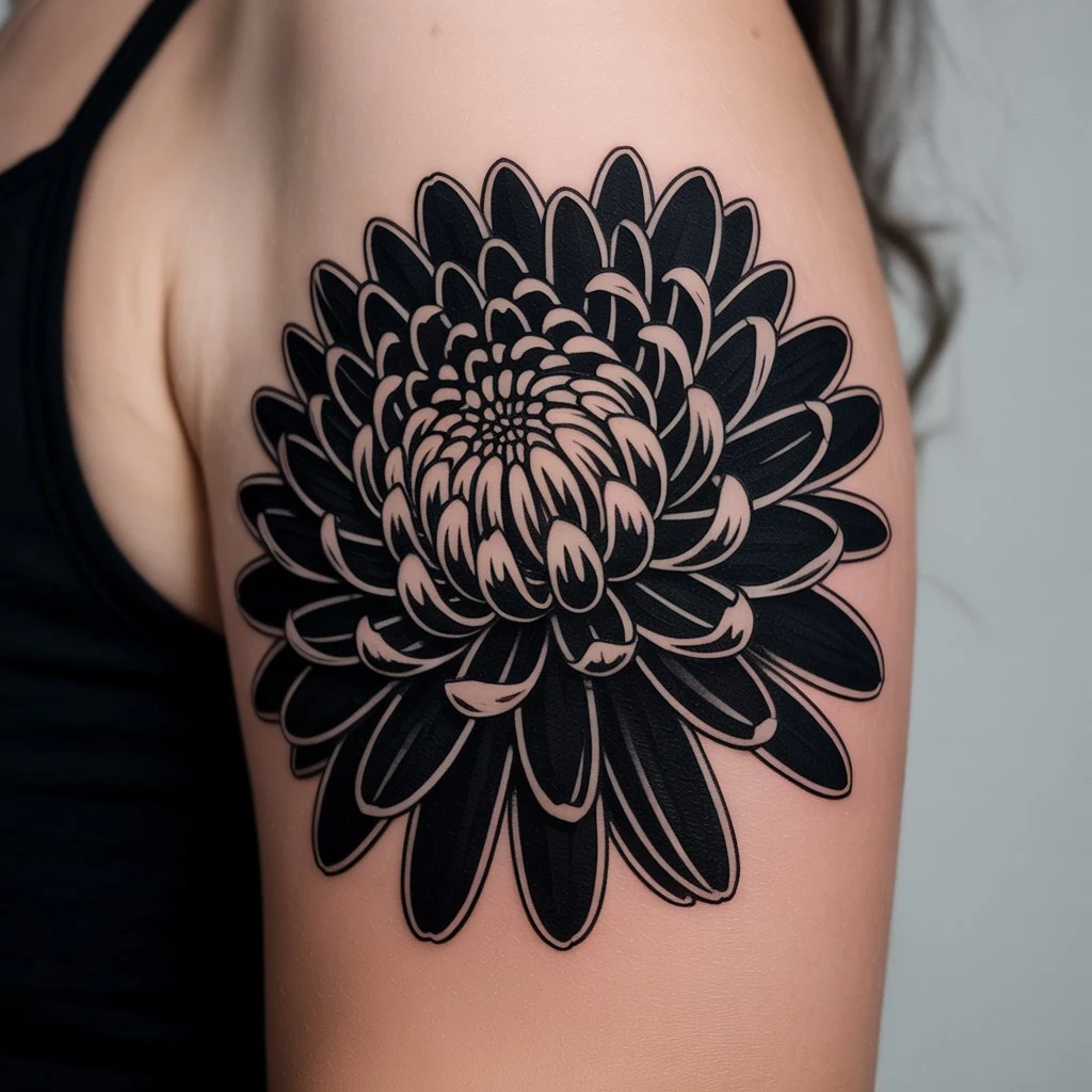 28. Bold Black Chrysanthemum Tattoo