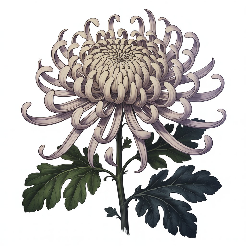 29. Intricate Petals Chrysanthemum Tattoo with Dark Leaves