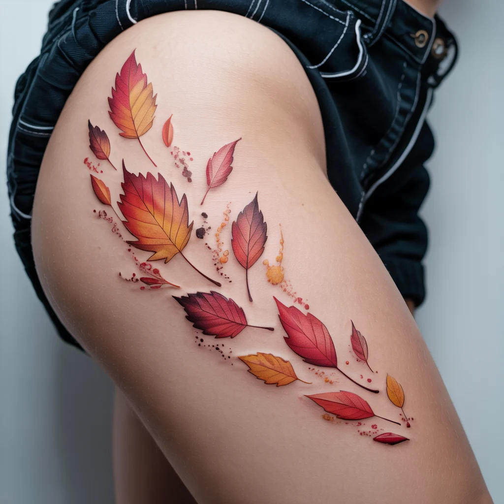 29. Watercolor Leaf Design on Skin (1)