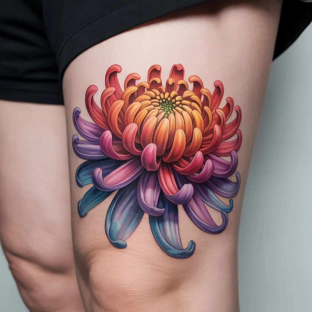 30. Chrysanthemum Tattoo with Rich Color Variations