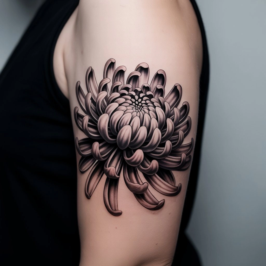 31. Black and Gray Chrysanthemum Tattoo
