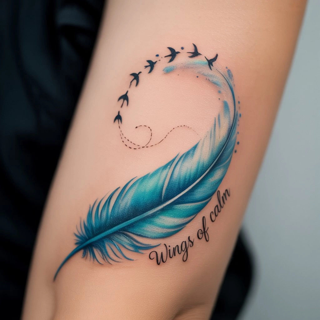 31. Turquoise Feather with Birds — “Wings of Calm”