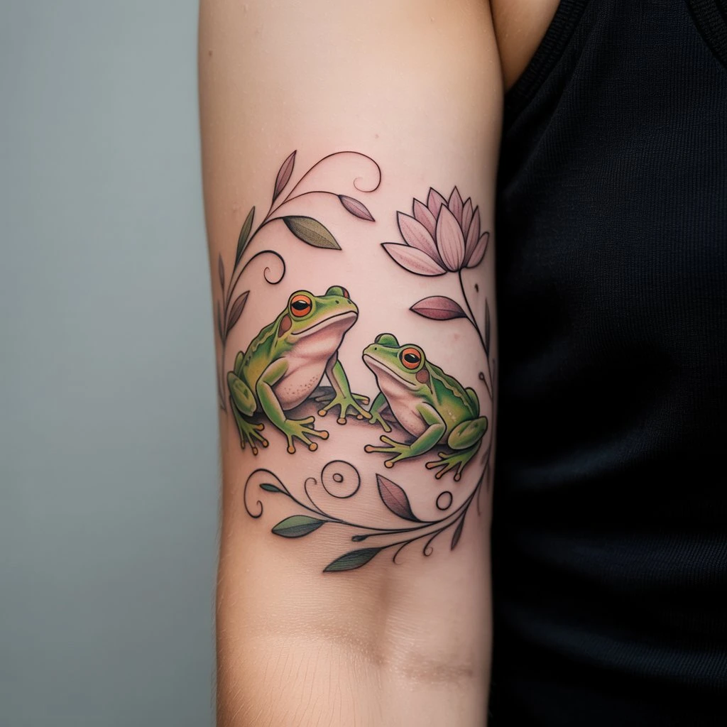 32. Frogs Surrounded by Floral Elements