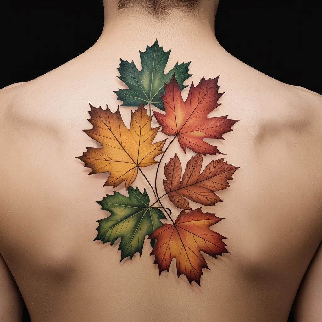 32. Realistic Leaf Arrangement Tattoo