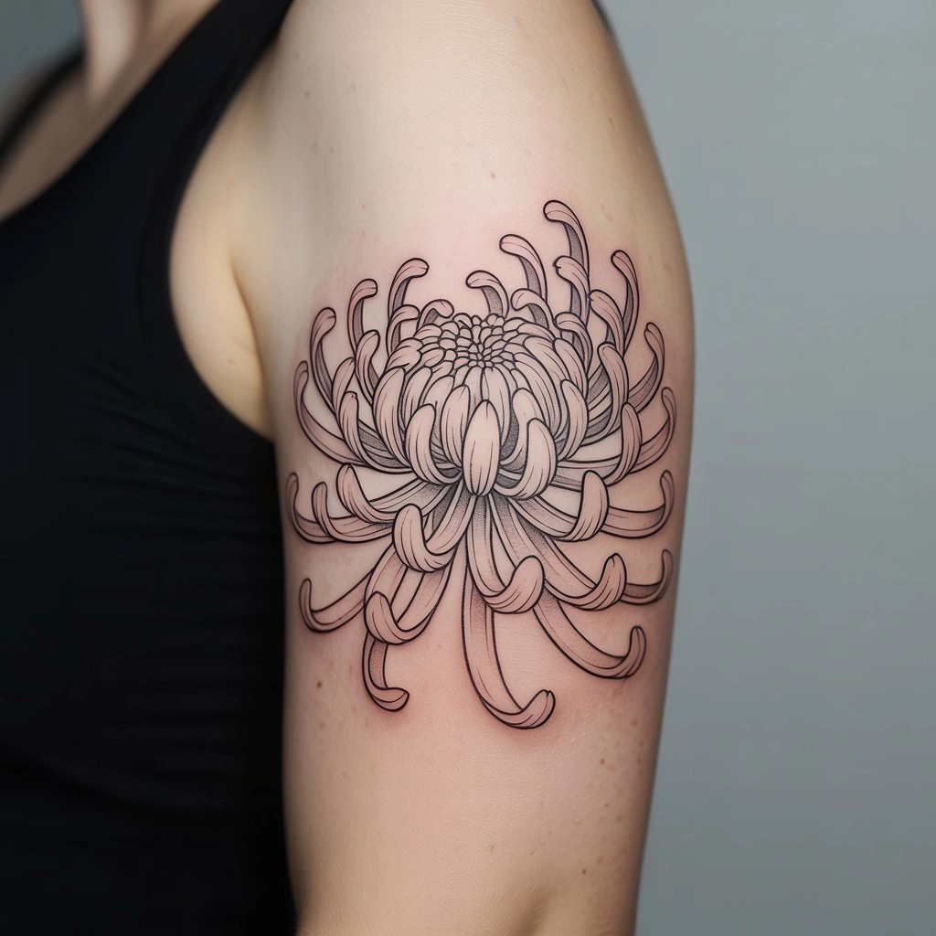 33. Intricate Chrysanthemum Tattoo Linework