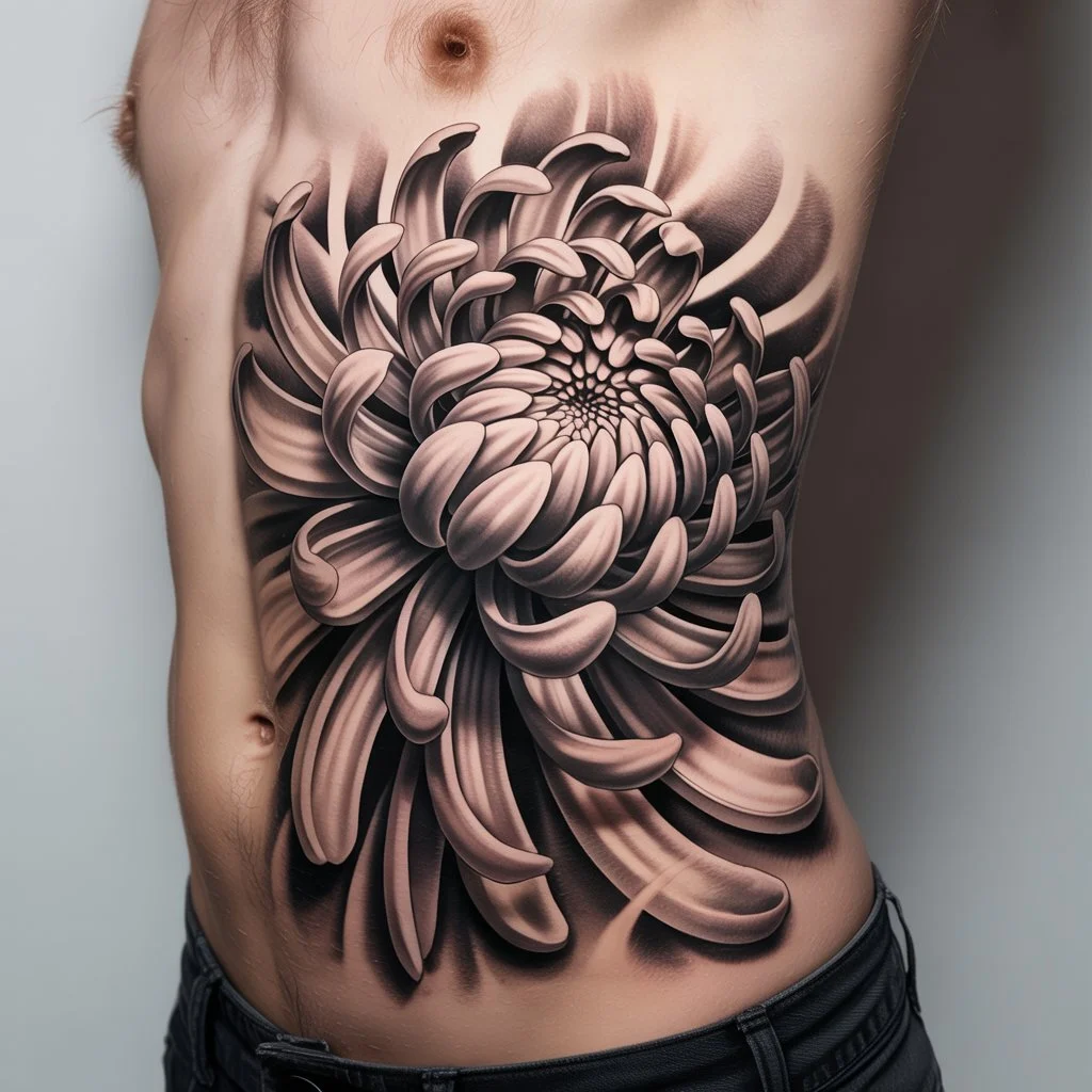 34. Intricate Black and Gray Chrysanthemum Tattoo
