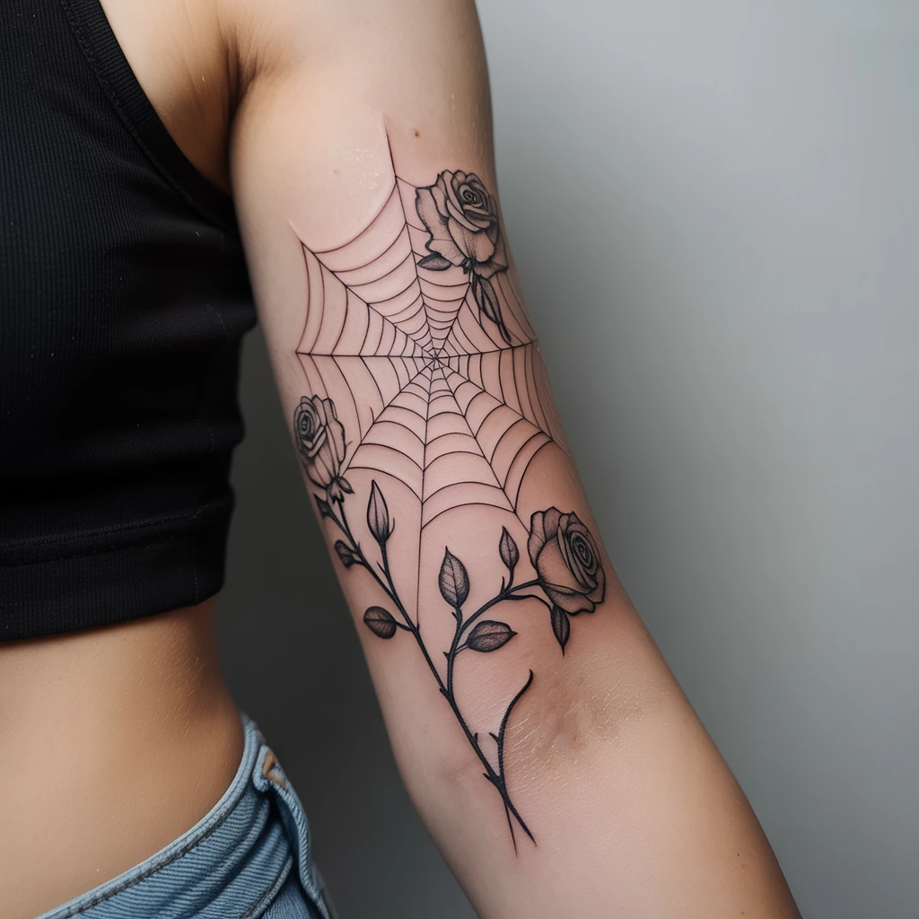 35. Floral and Spider Web Design