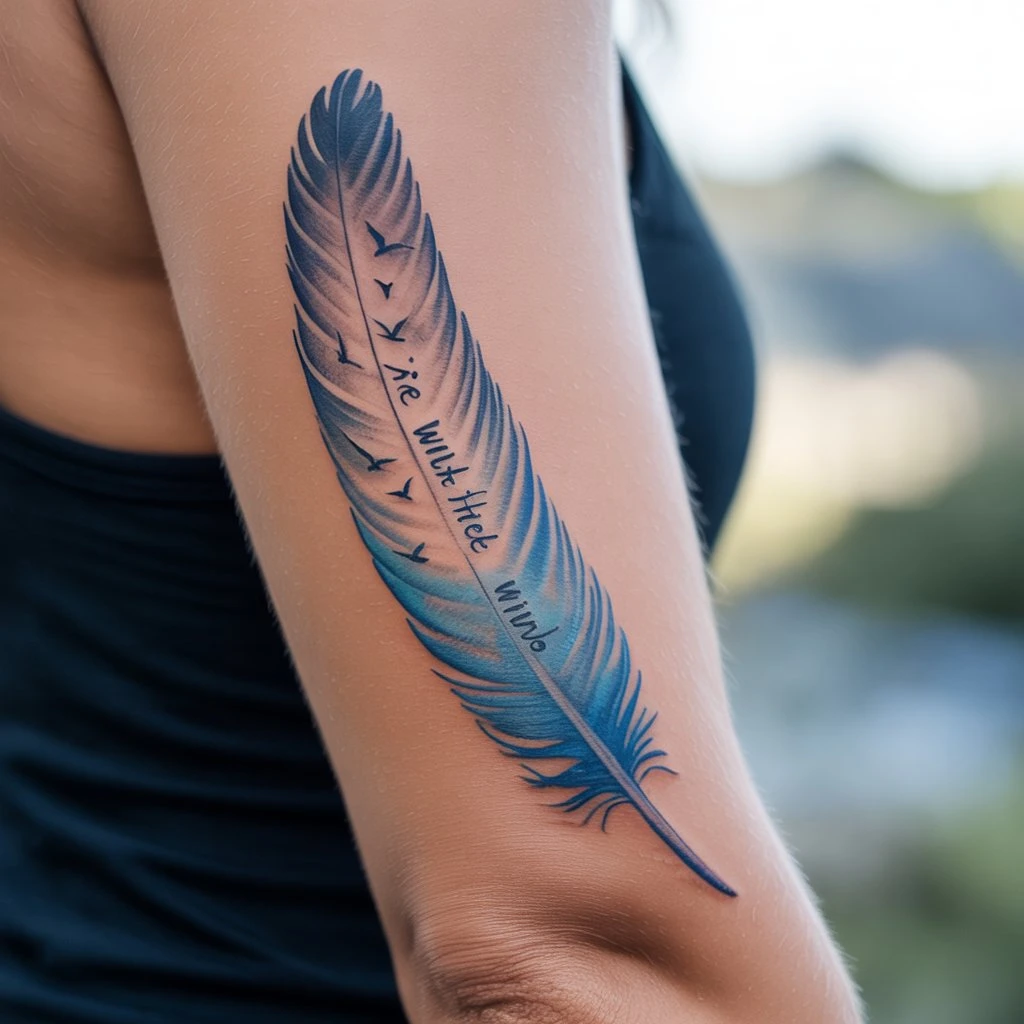 36. Gradient Feather with Flying Birds — “Rise with the Wind”