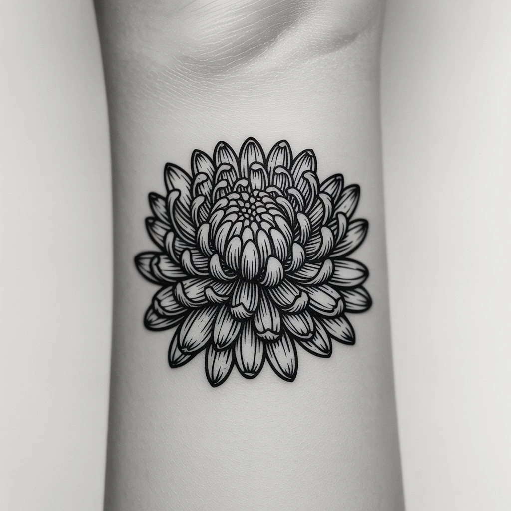36. Intricate Black and White Chrysanthemum Tattoo