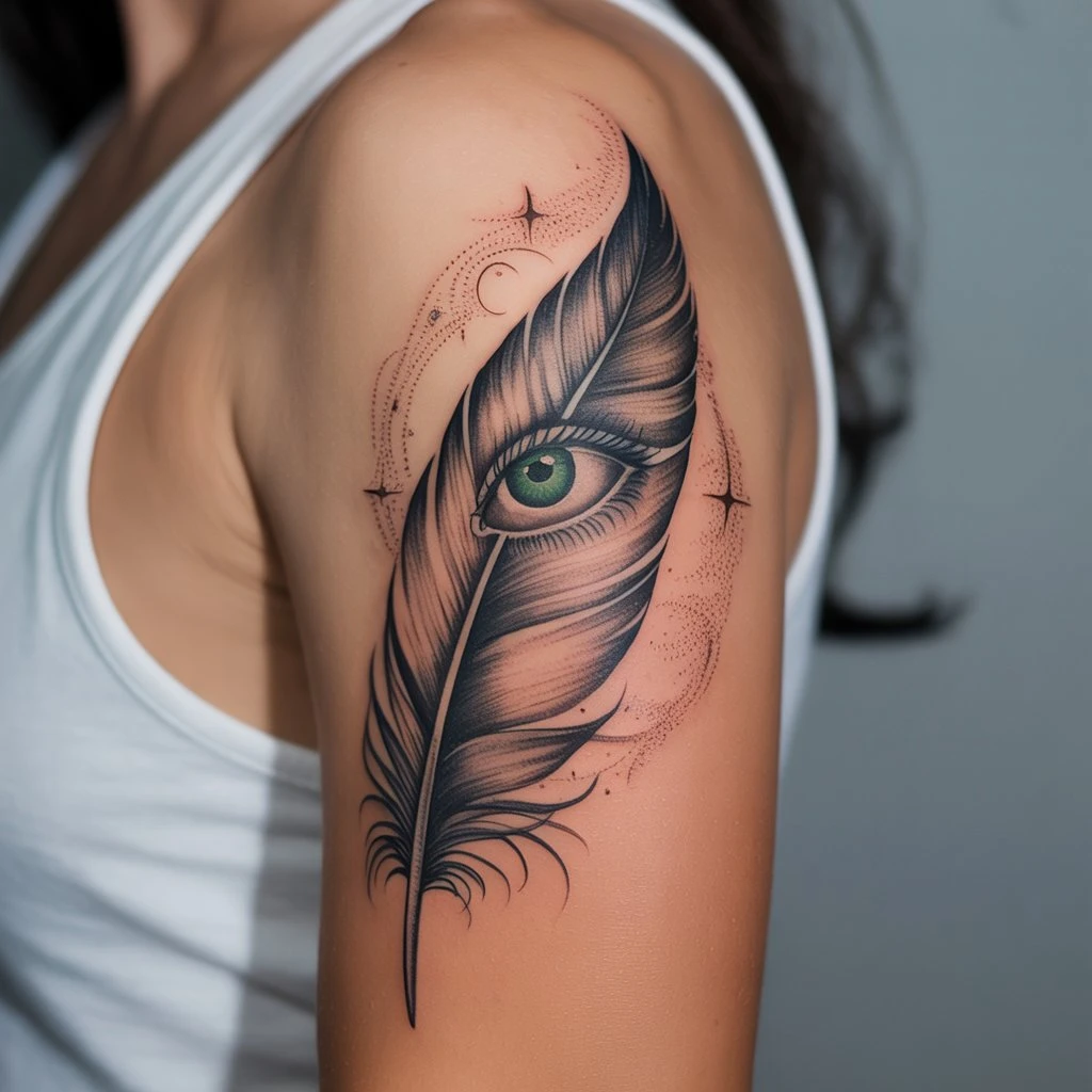 37. Intricate Design with Eye Detail — “The Feather Sees All”