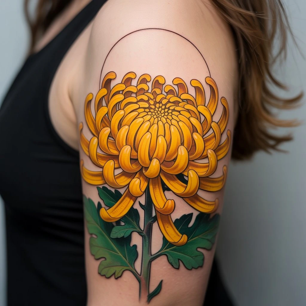 39. Bold Yellow Chrysanthemum Tattoo
