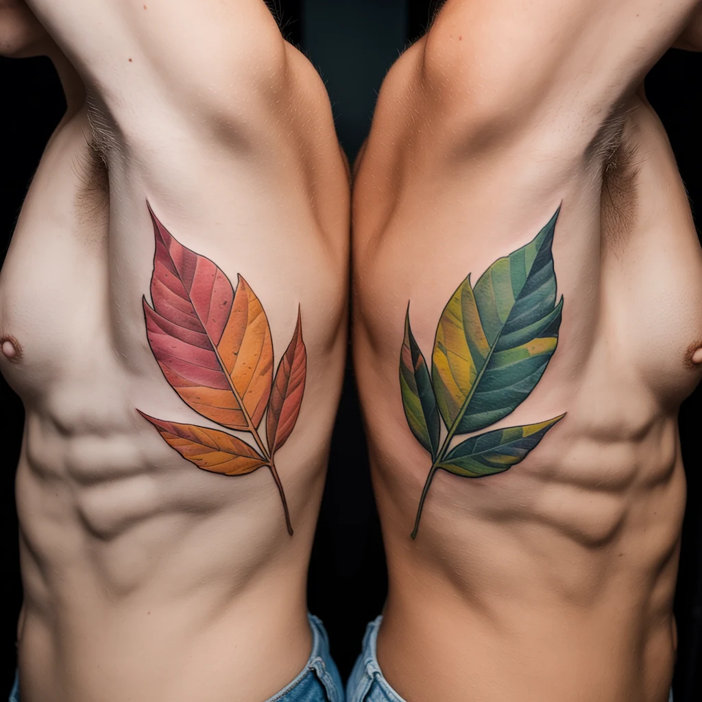 39. Dual Leaf Tattoos with Color Variation (1)