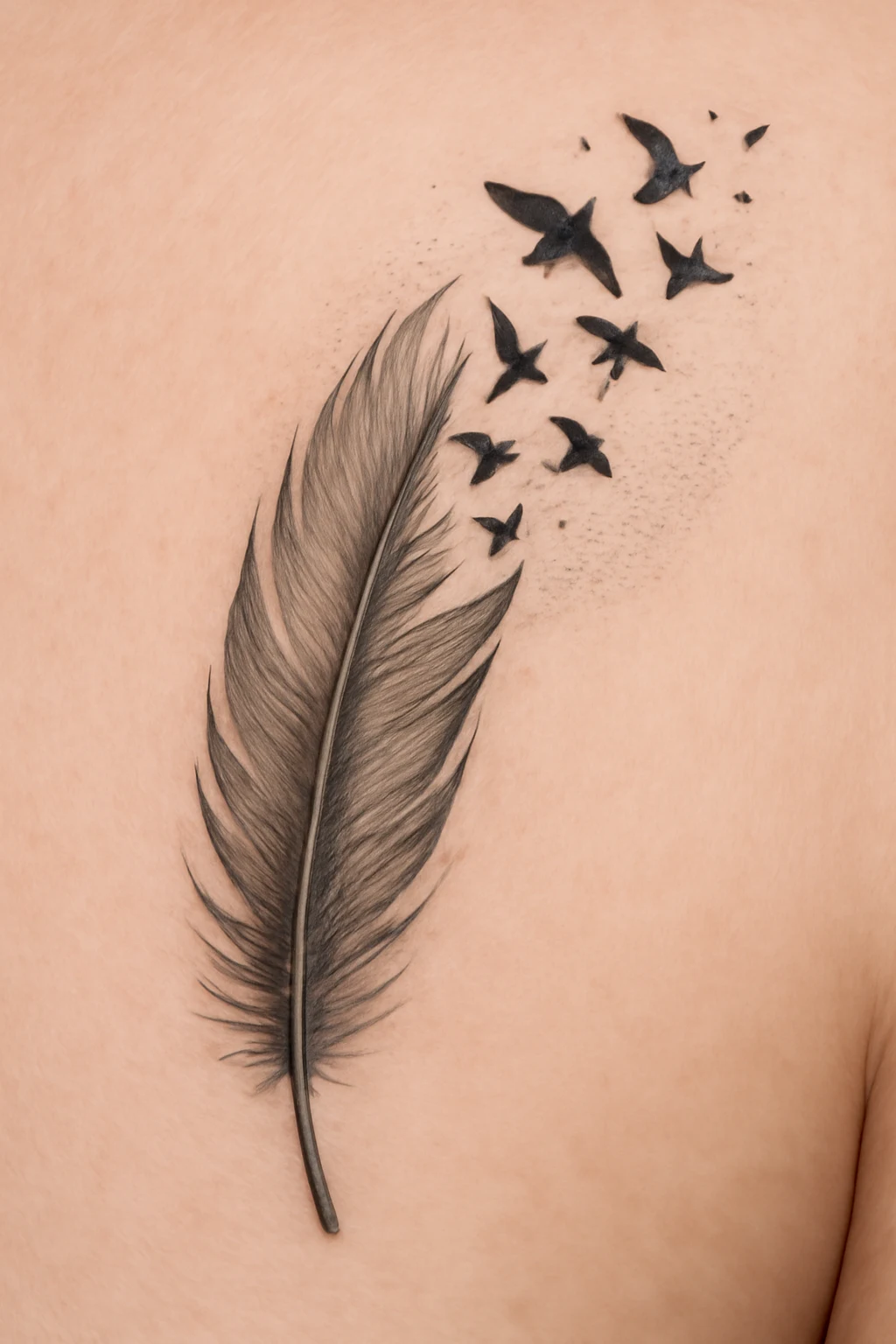 Intricate Feather Design with Birds — “Flight in Formation”