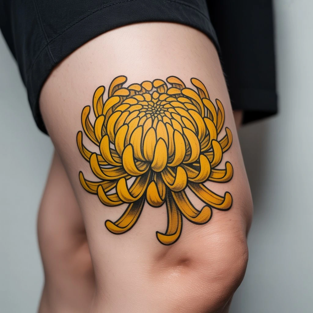 40. Bold Yellow Chrysanthemum Tattoo