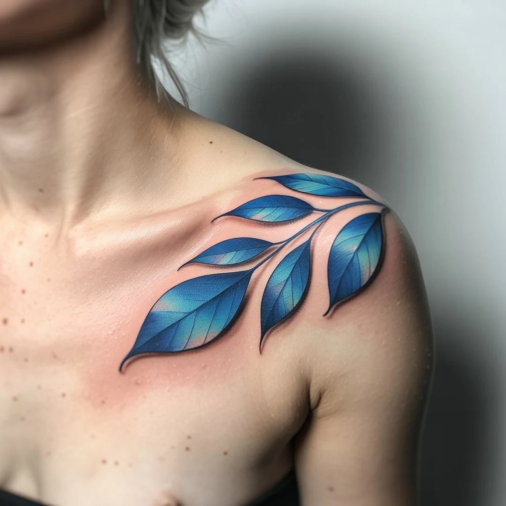 41. Blue Leaf Design Along the Shoulder