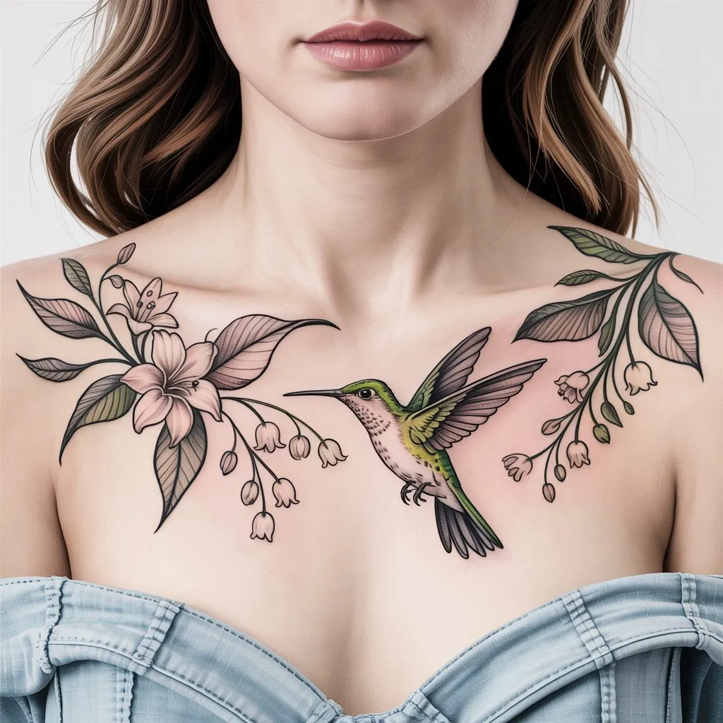 43. Lily of the Valley and Hummingbird Tattoo