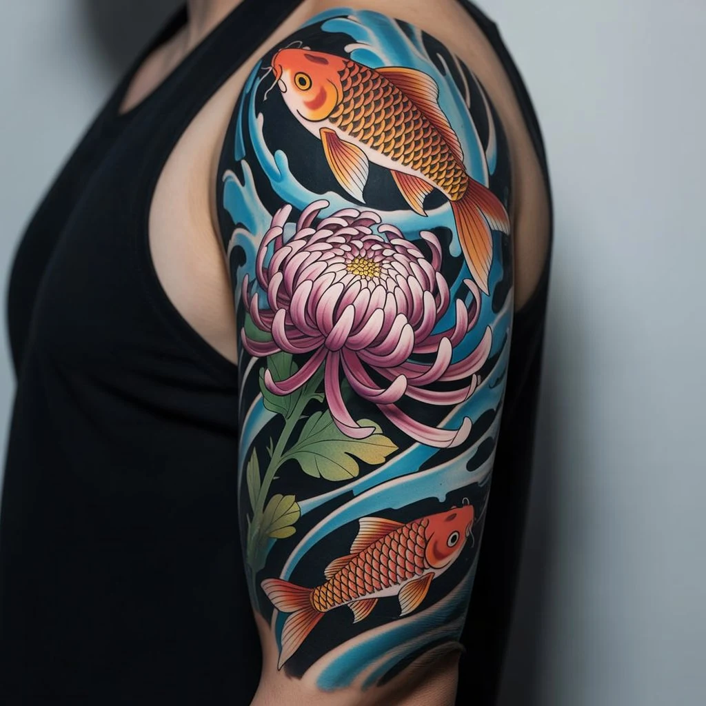 47. Chrysanthemum Tattoo and Koi Fish — “Resilient Waters”
