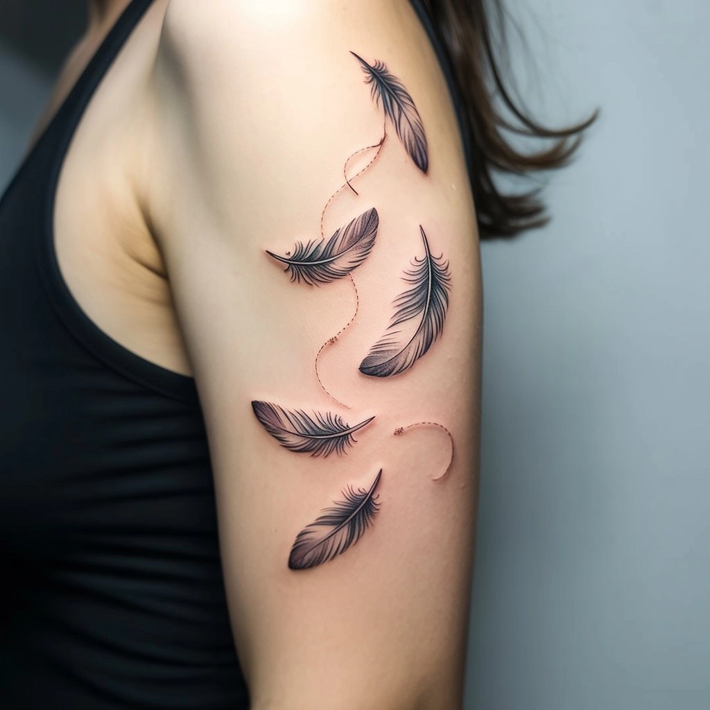 48. Floating Feathers Tattoo — “Weightless Drift”