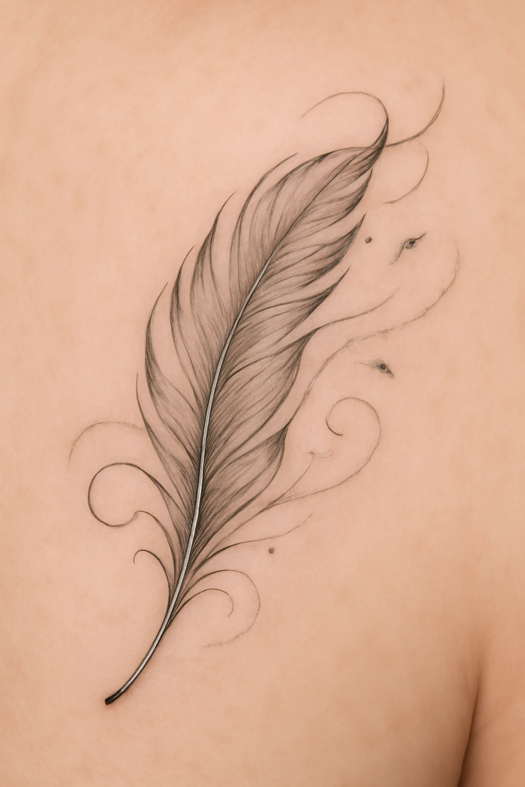  Delicate Feather with Curved Lines — “Whispers in Motion”
