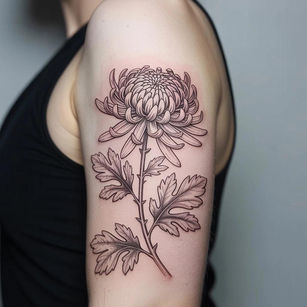 5. Intricate Chrysanthemum Design with Leaves