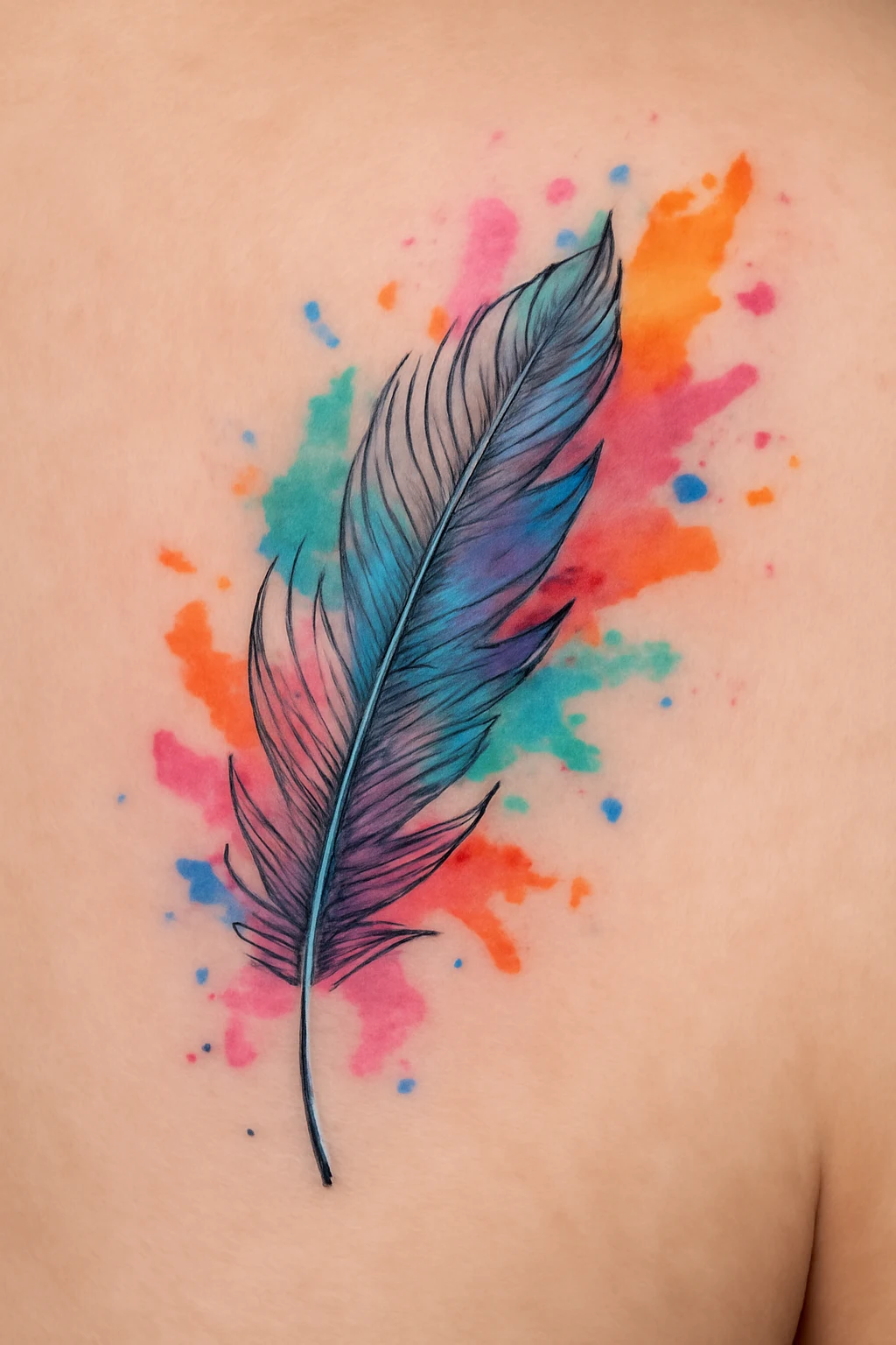 7. Vibrant Feather with Watercolor Effects — Freedom in Bloom