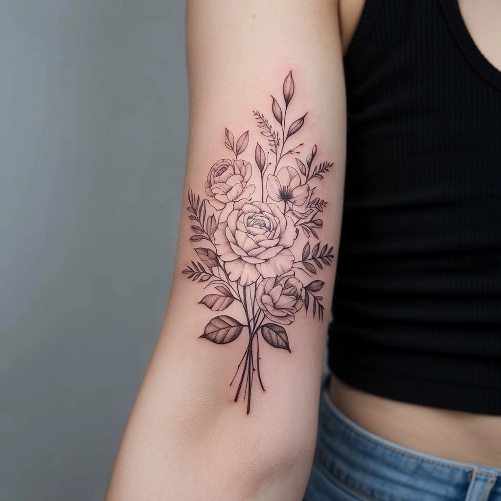 8. Delicate Floral Arrangement Tattoo