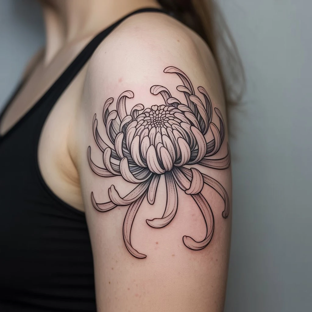 8. Detailed Line Work Chrysanthemum Tattoo