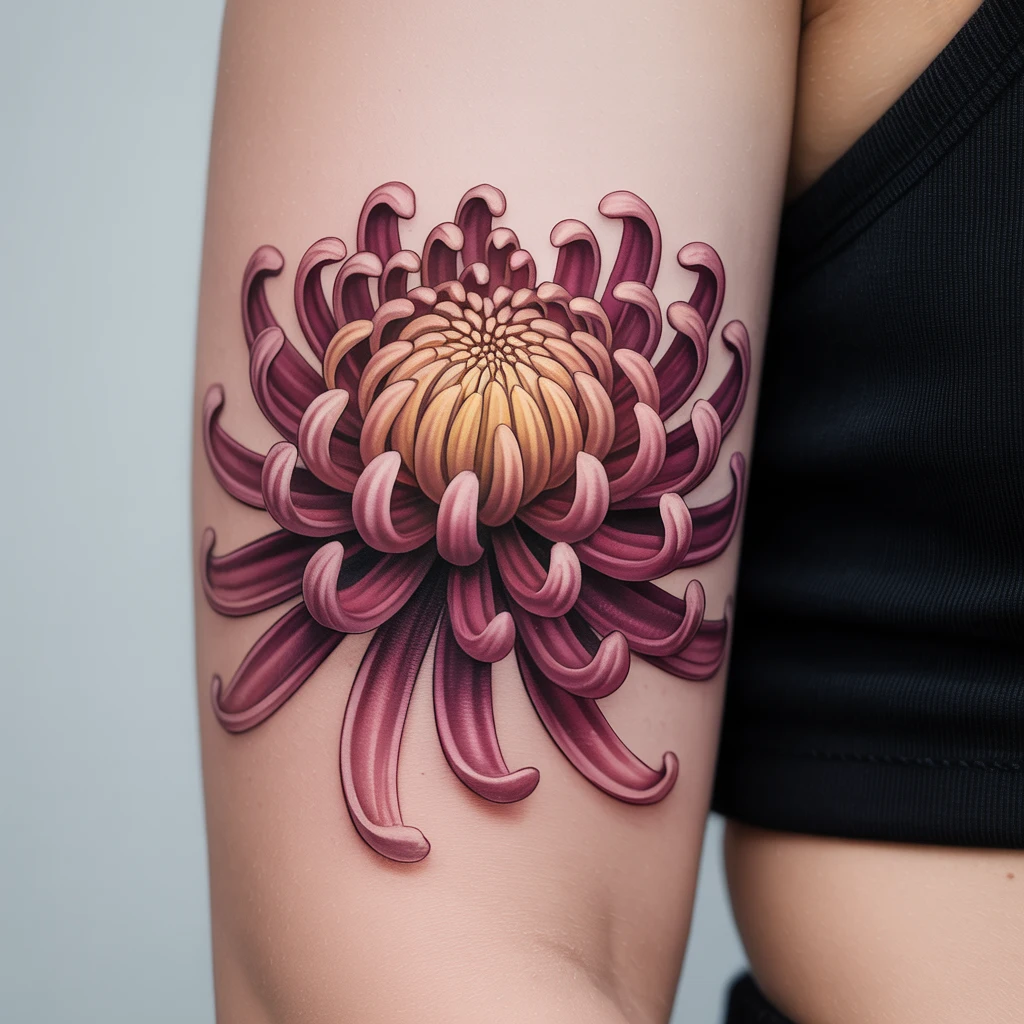 9. Intricate Chrysanthemum Tattoo with Gradient Shading
