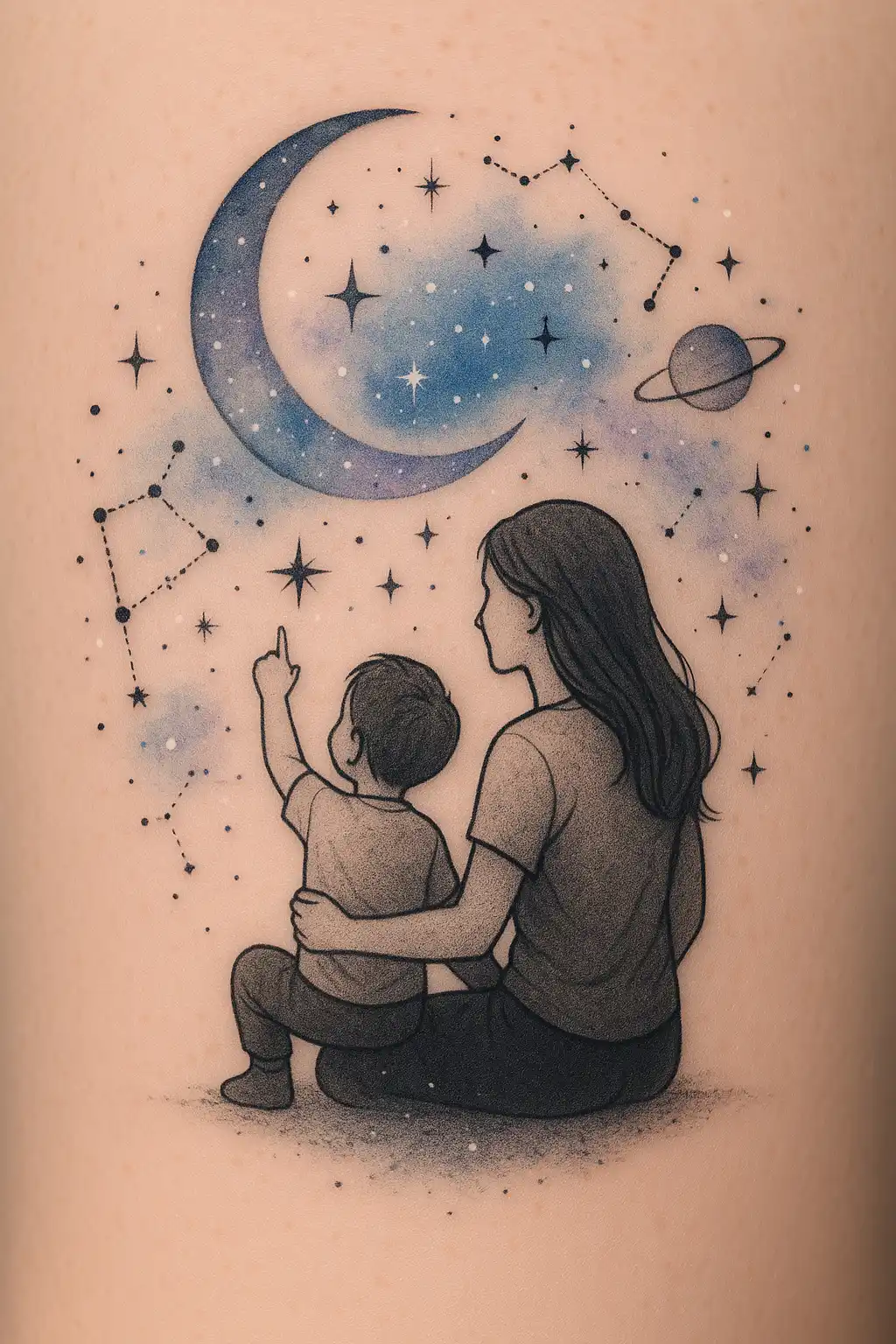A Celestial Mother and Son Tattoo