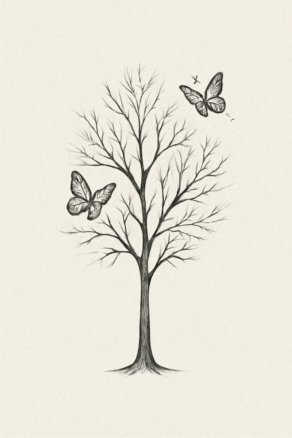 Black Tree with Butterfly Pair — “Transformation Grows Here”