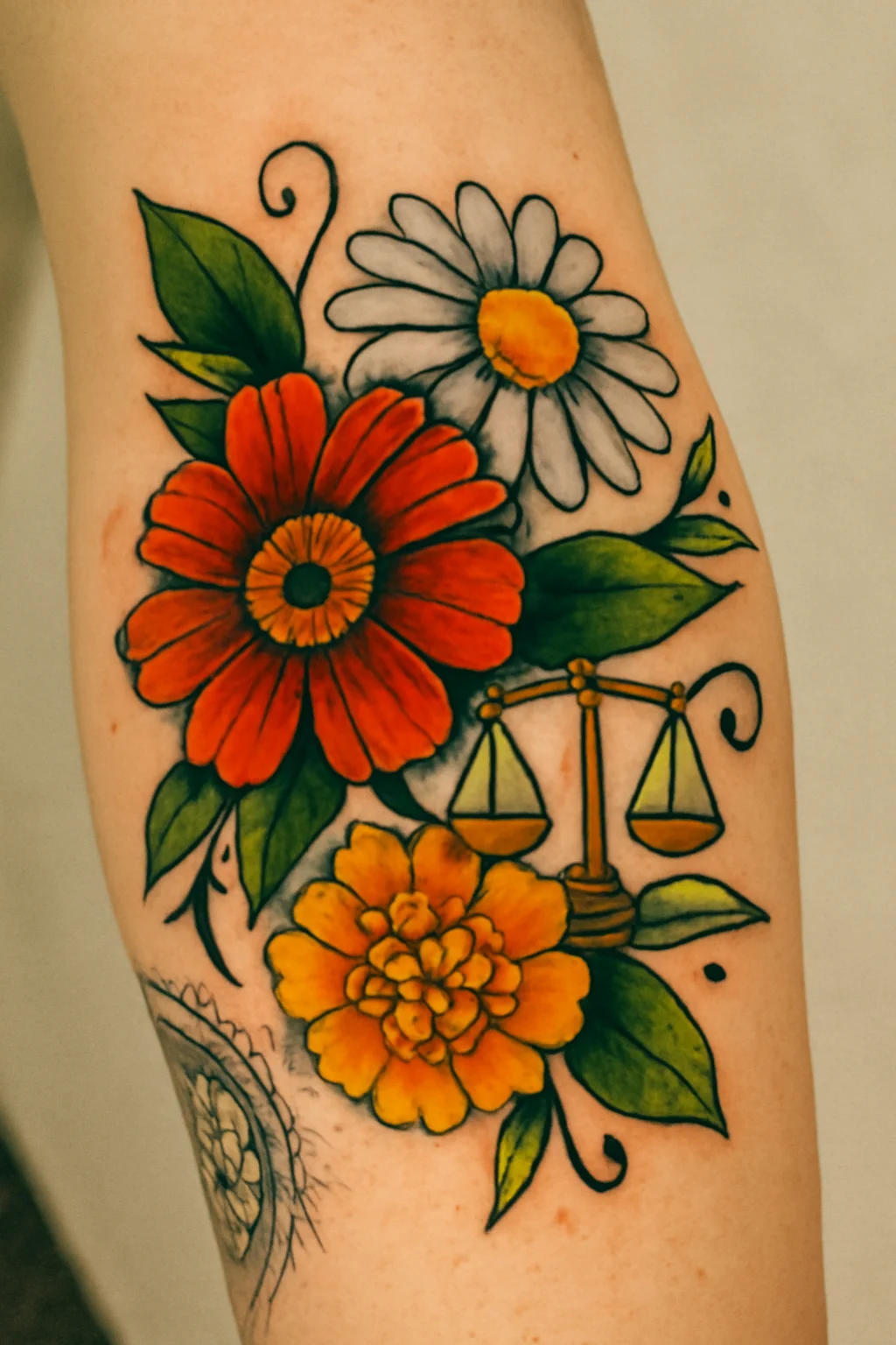 Bold Floral Design with Symbolic Elements