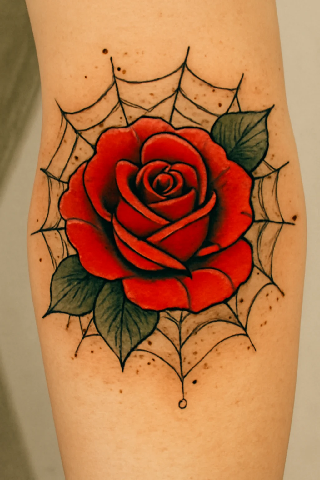 Bold Rose with Spider Web Design