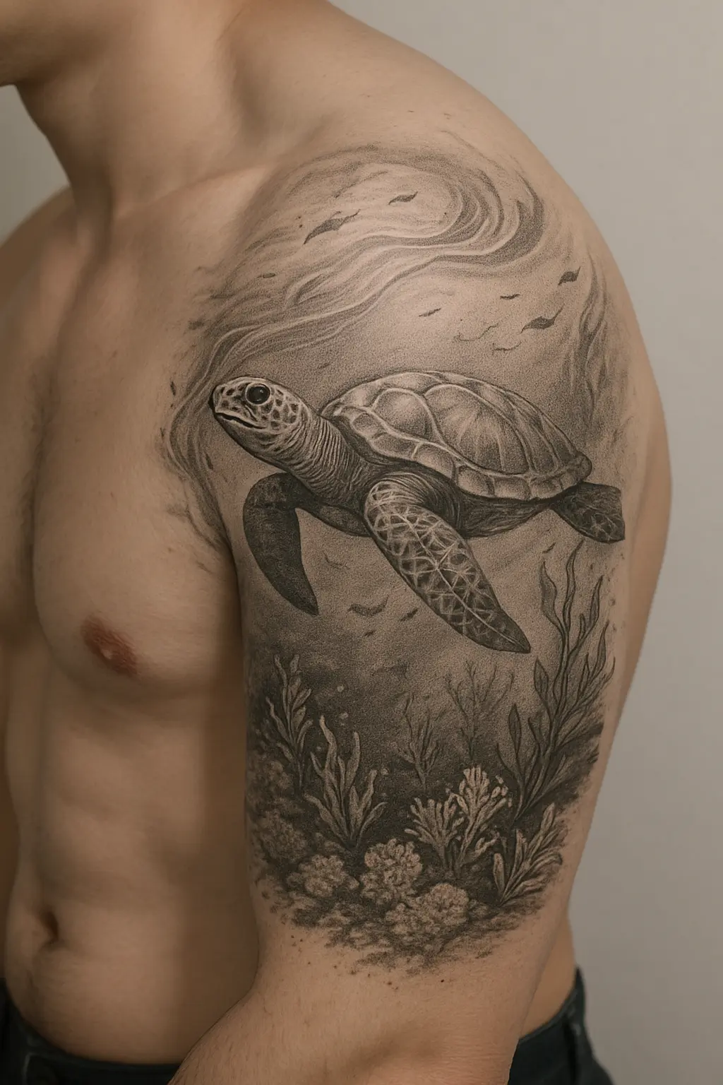 Underwater Sea Turtle Scene Tattoo