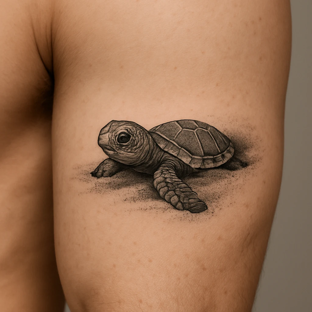 Baby Sea Turtle Emerging Tattoo