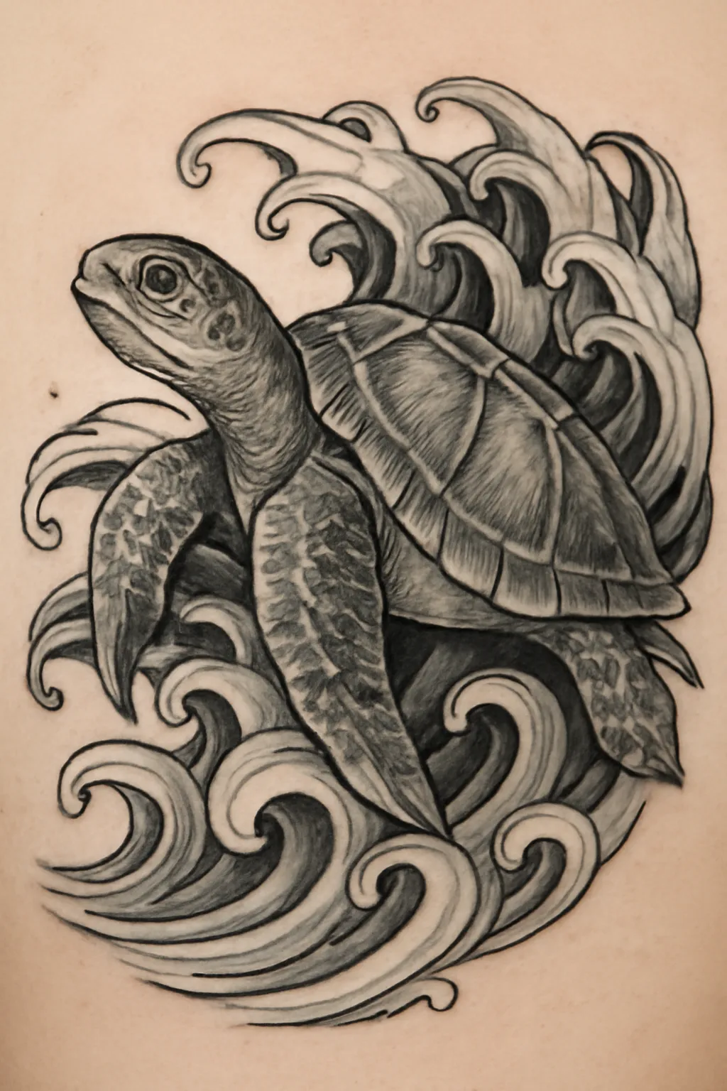 Turtle and Ocean Waves Tattoo