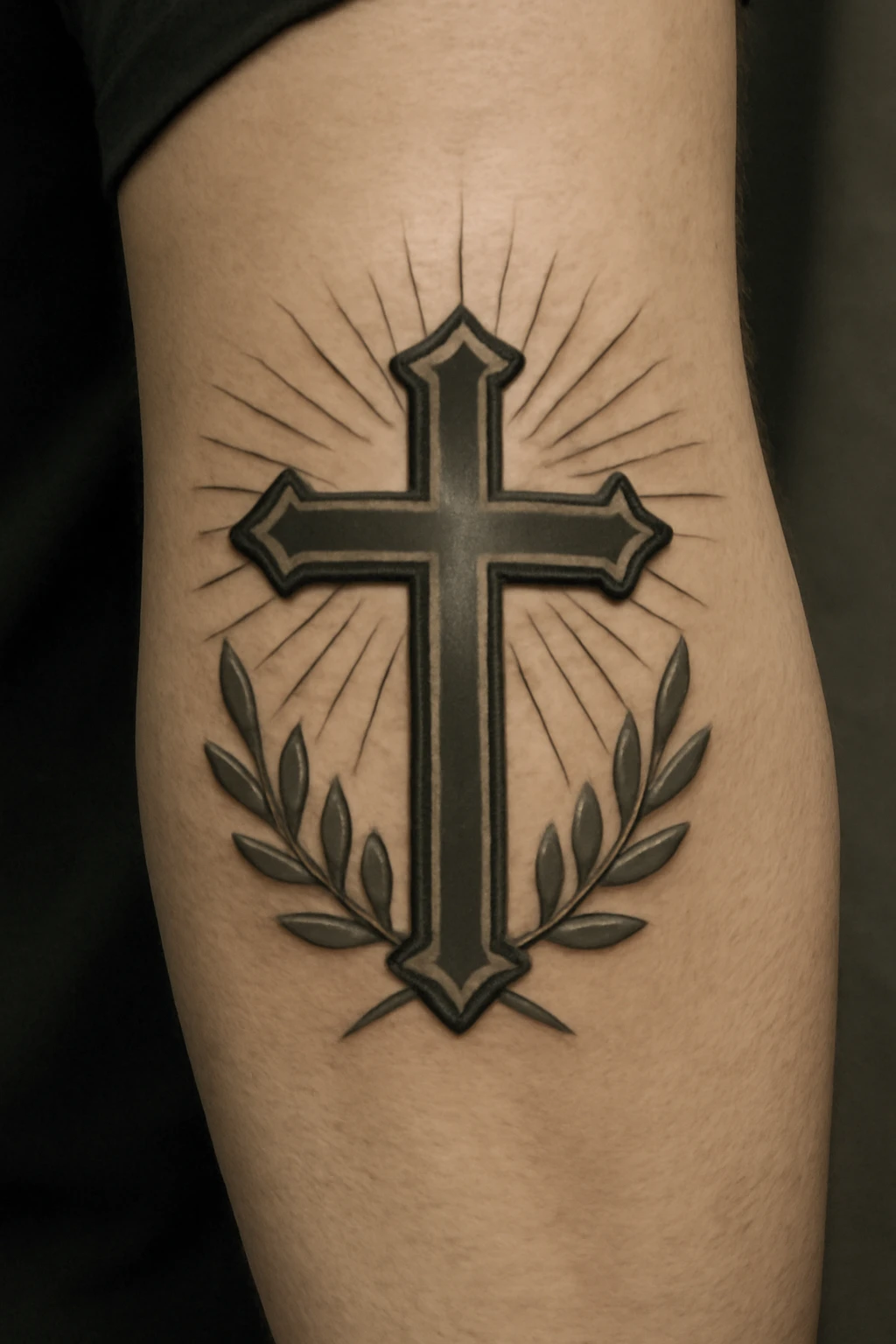 54. Cross Tattoo on Elbow — “Enduring Faith”
