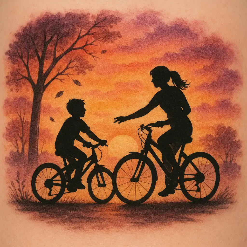 Cycling at Sunset Mother and Son Tattoo