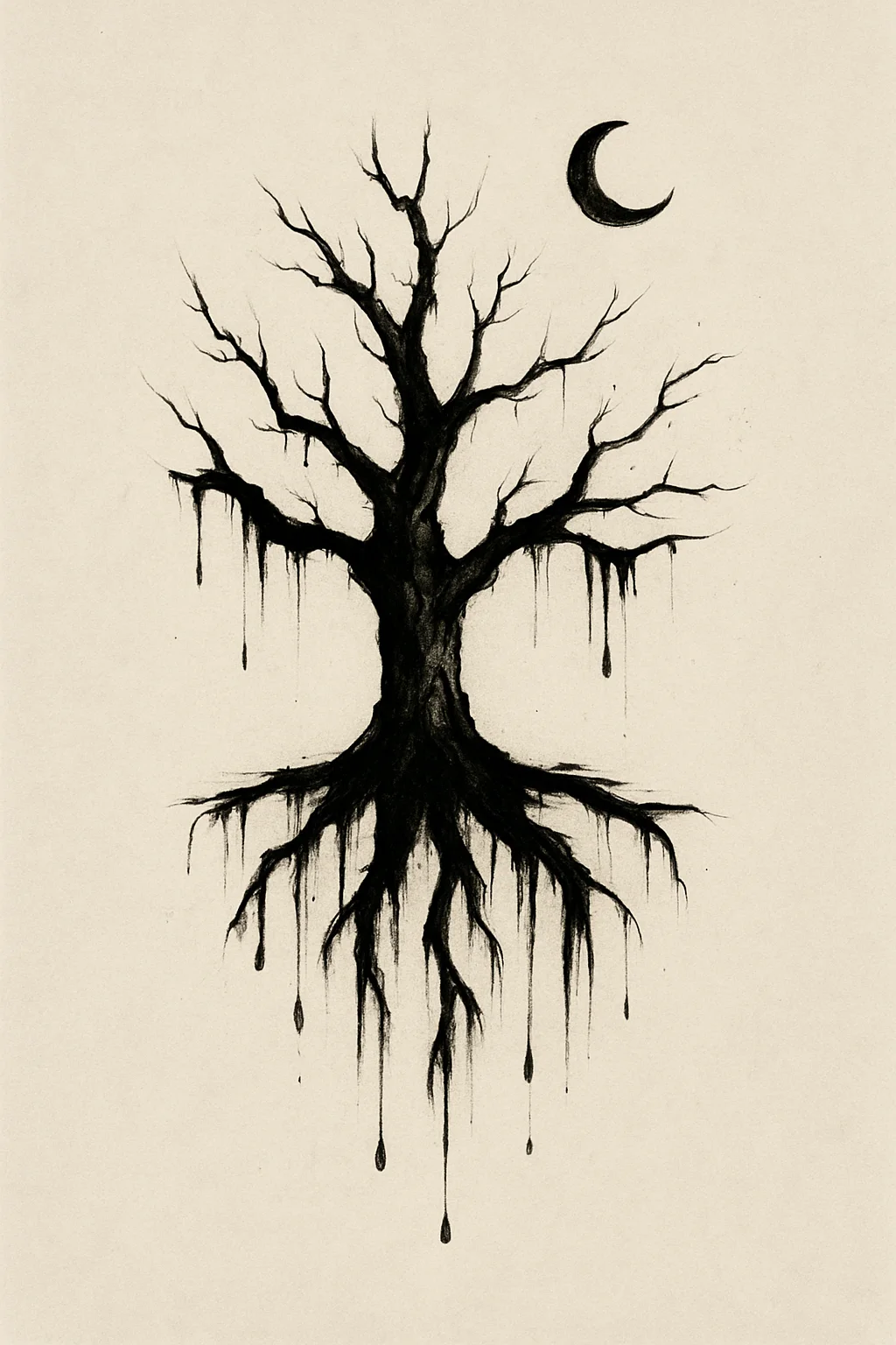 Dark Tree Design with Dripping Ink — “The Weight I Carry”