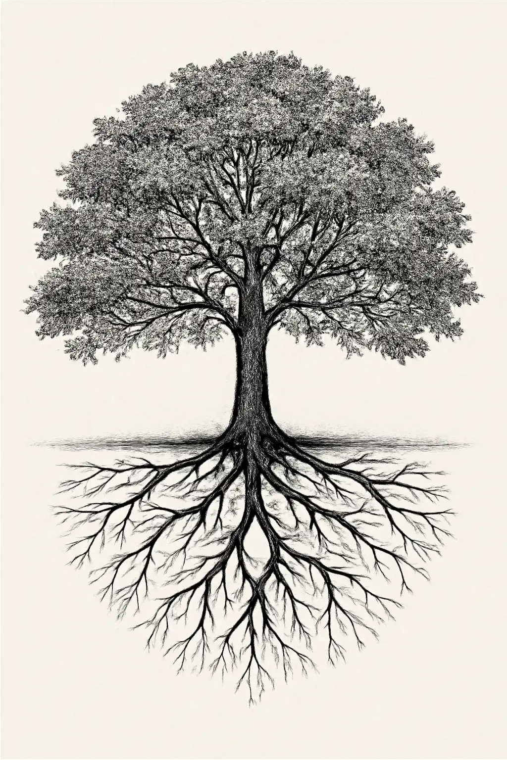 Detailed Tree Design with Roots — “Above and Below”