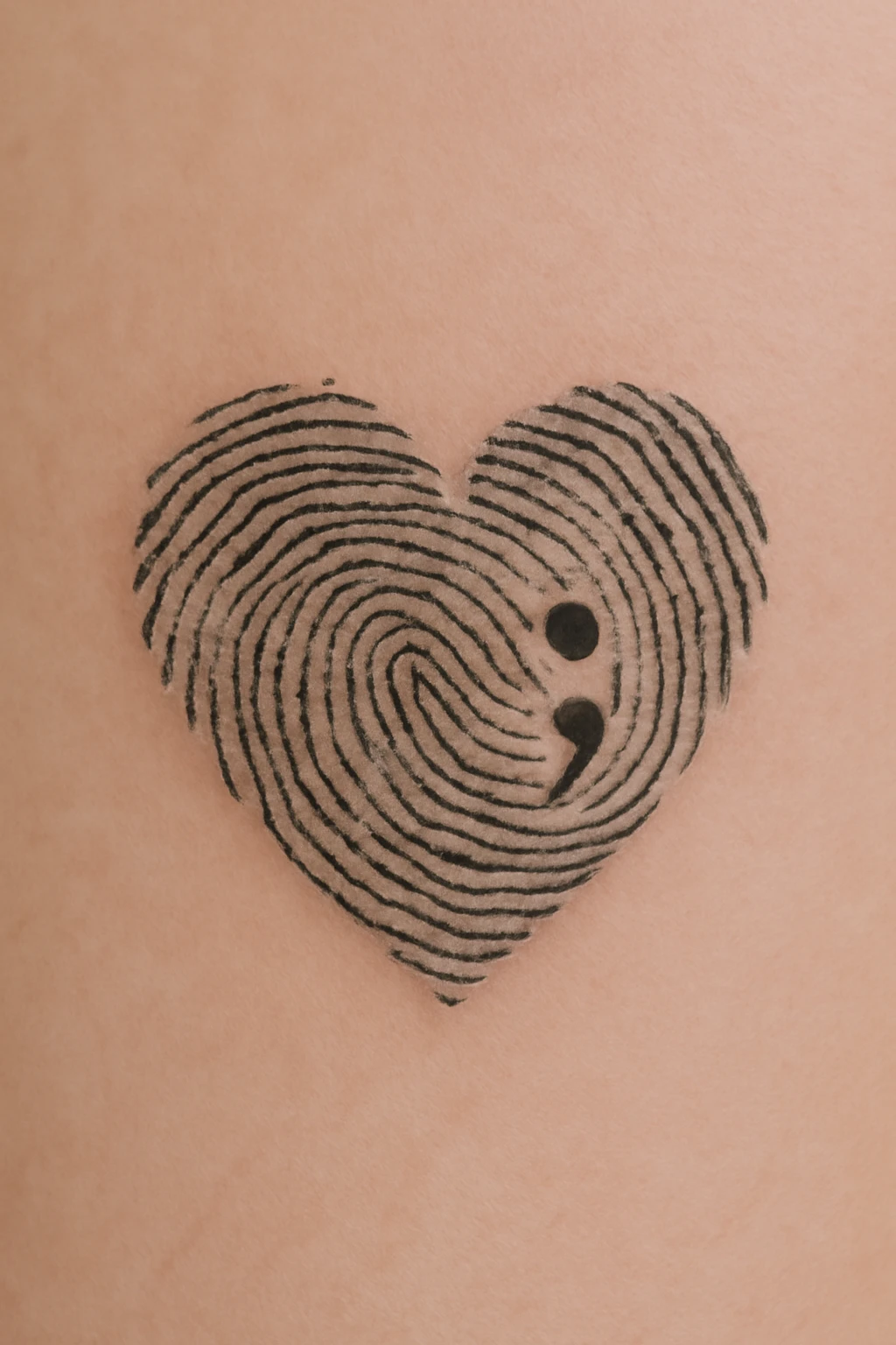 Fingerprint Heart with Semicolon Tattoo — "Heartbeat Pause"