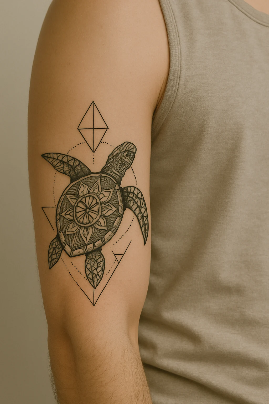 Geometric Sea Turtle Arm Tattoo