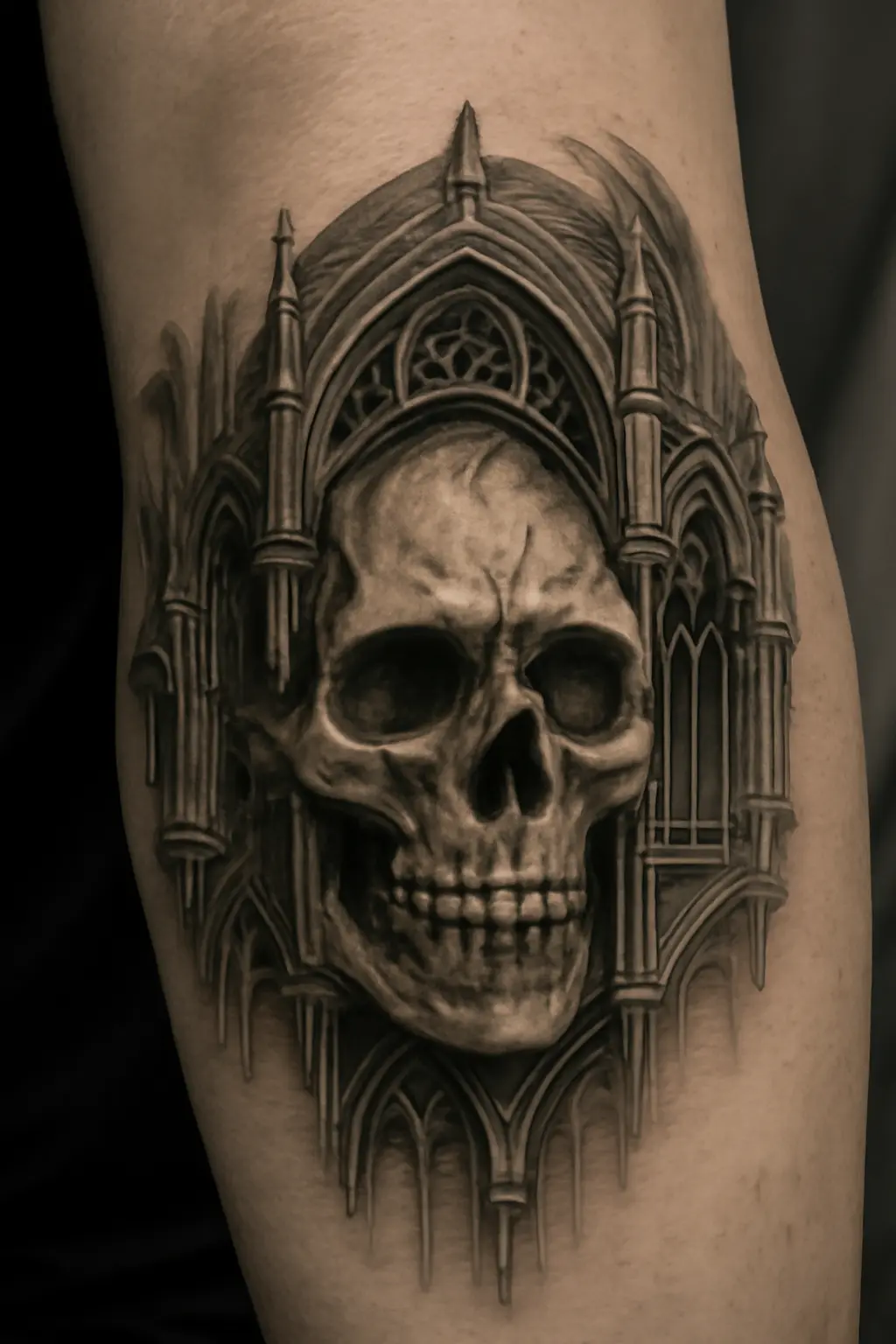 Gothic Skull with Architectural Elements