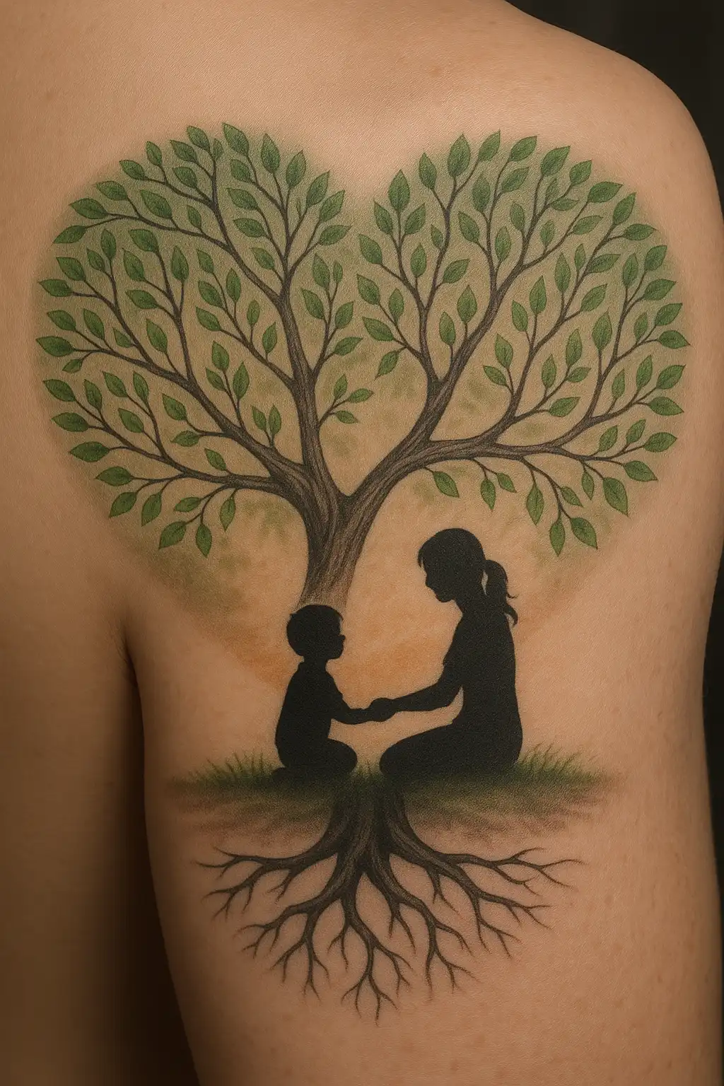 Heart-Shaped Tree Mother and Son Tattoo