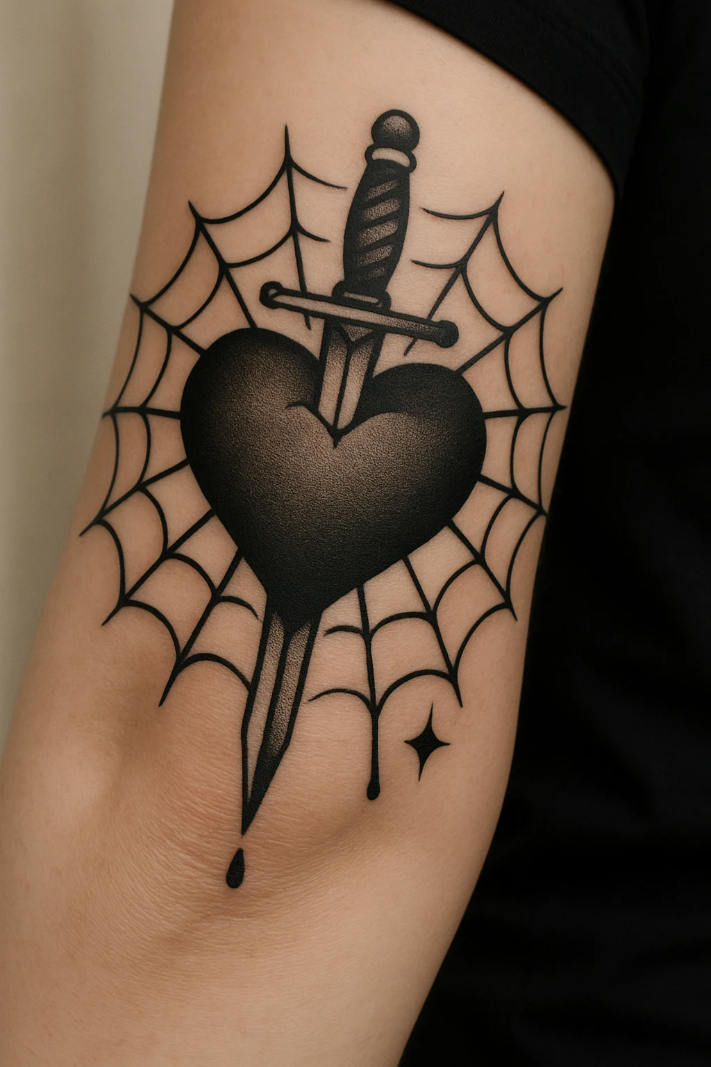 Heart and Dagger with Spiderweb Design