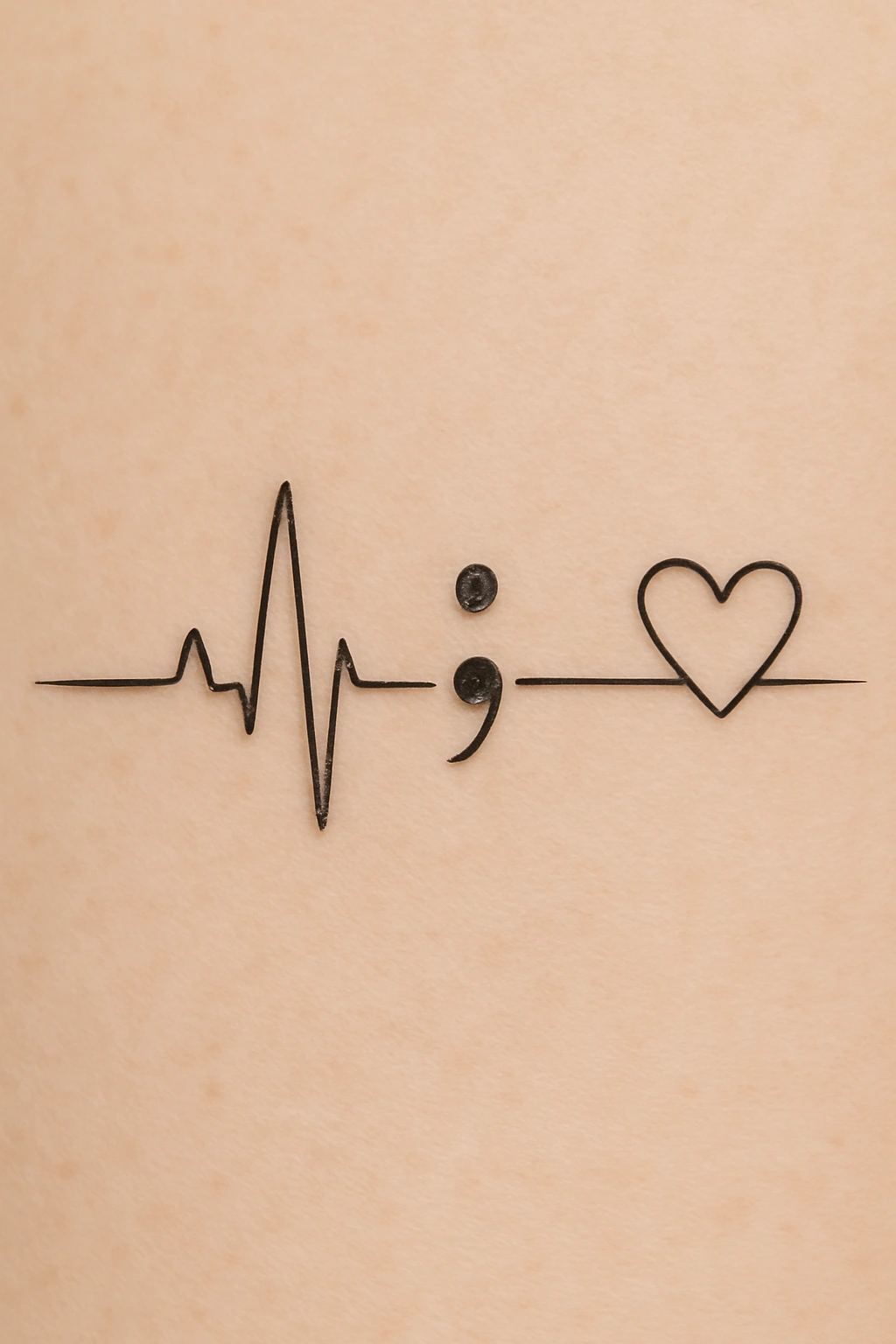 Heartbeat Line with Semicolon Tattoo Design