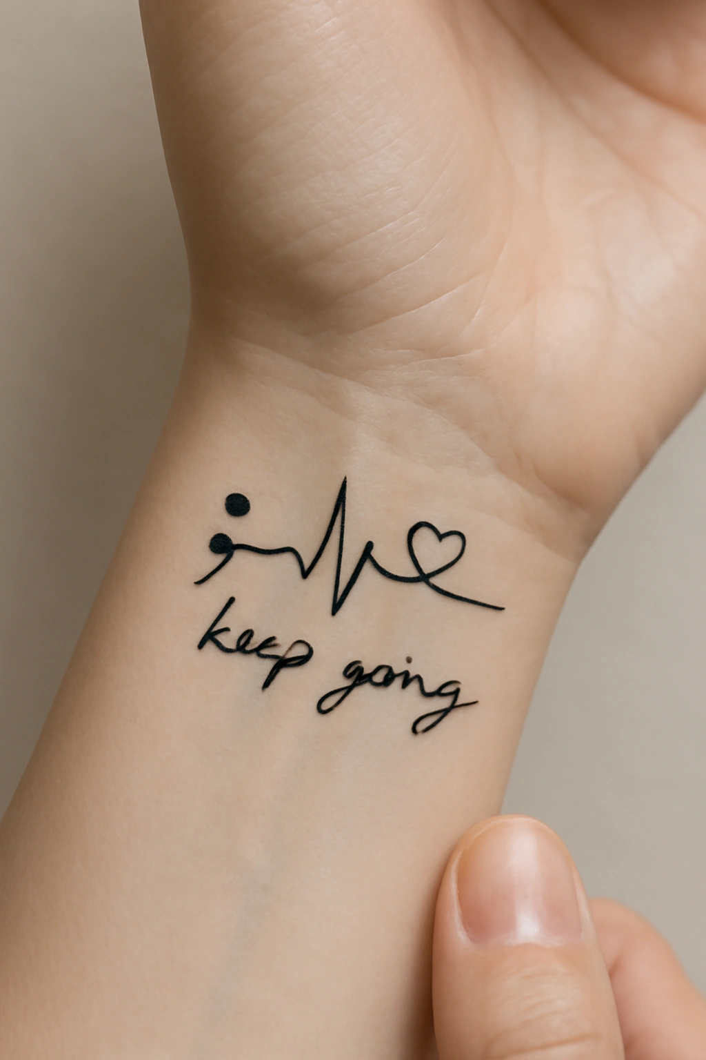 Interconnected Semicolon and Heartbeat Tattoos